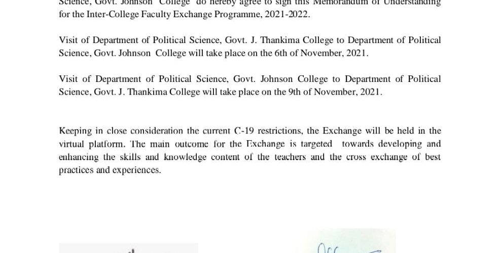 FACULTY EXCHANGE PROGRAMME REPORT  Department of Political Science, Govt. J Thankima College  &  Department of Political Science, Govt. Johnson College 2