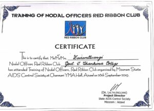 "HIV/AIDS Awareness State Level Training for Nodal Officers of Red Ribbon Club on 26th Sept. 2019 " " Mizoram State AIDS Control Society (MSACS)" Red Ribbon & MSACS 2019-2020